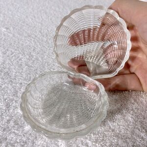 Vintage Clear Textured Glass Shell Dish With Lid